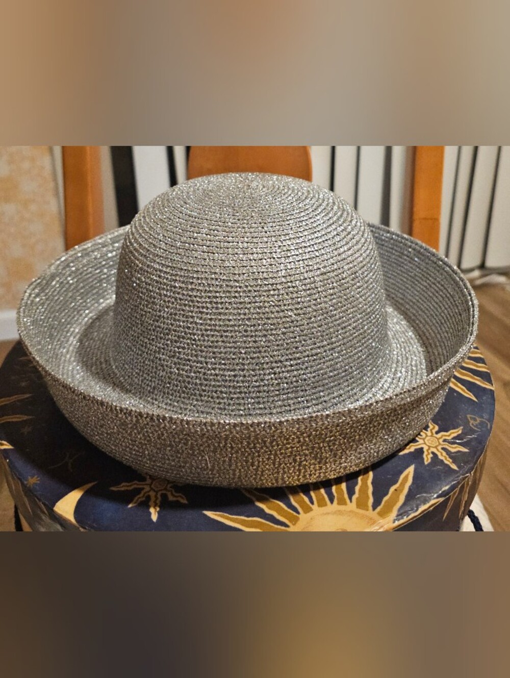 Silver Metallic Straw Sun Hat - Women's Fashion Accessory